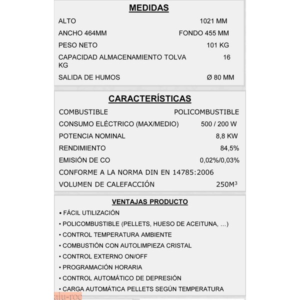 Ficha técnica de la estufa de biomasa P90 PANADERO