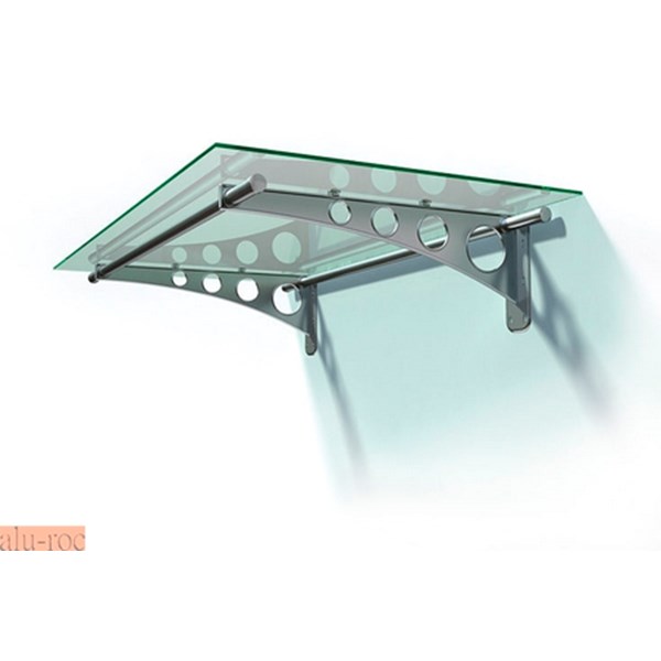 Techo con soportes de chapa aluminio y cristal plexiglas para puertas de exterior y ambientes de diseño