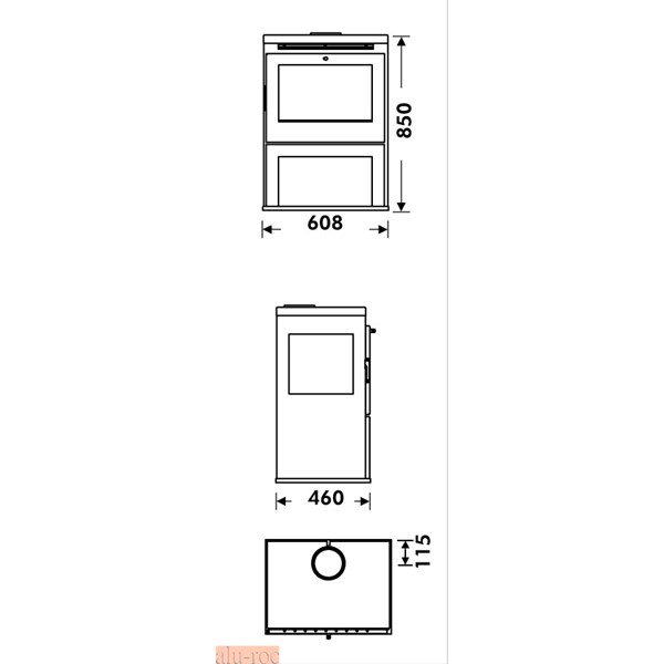 Cotas de medidas de la estufa de leña Montana de Panadero