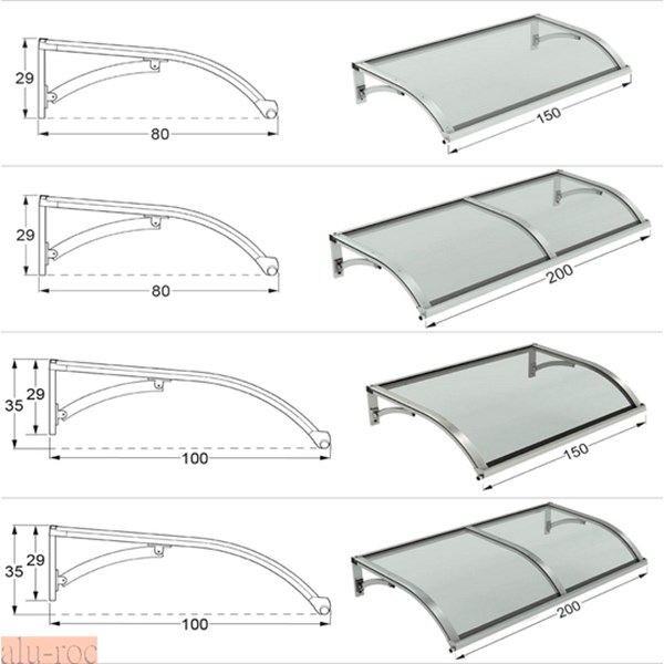 Croquis de las medidas de fabricación de la marquesina ADVANCE alu-roc.com